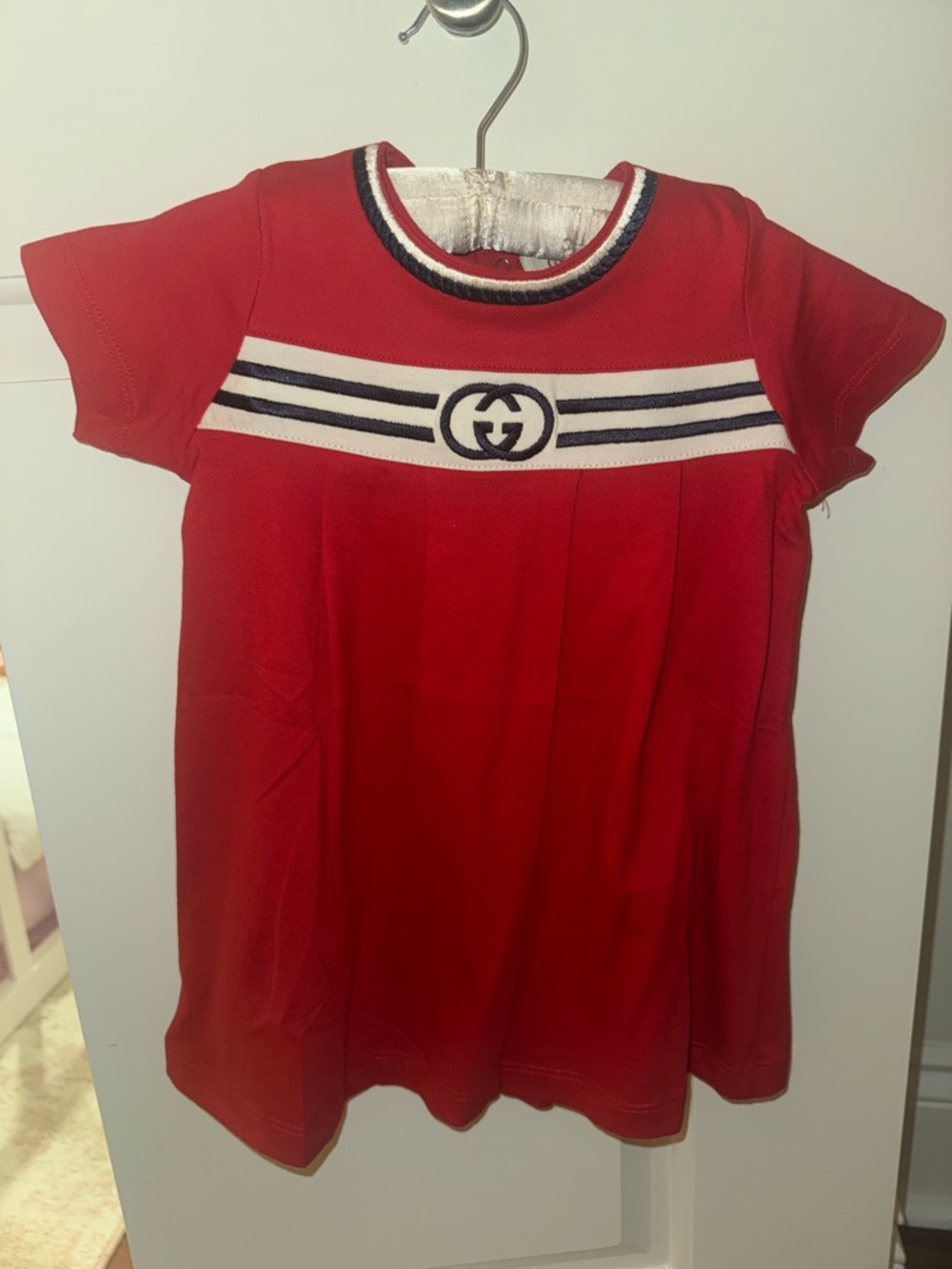 Kids Red Logo-Trim Short Sleeve Dress
